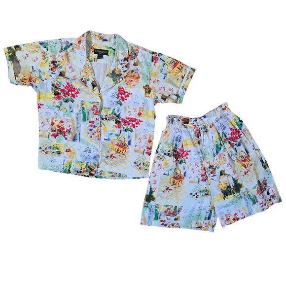 Bushwacker Women Vintage Cottage Floral 2 Pc High Waist Short Set M Made in USA - Picture 1 of 15